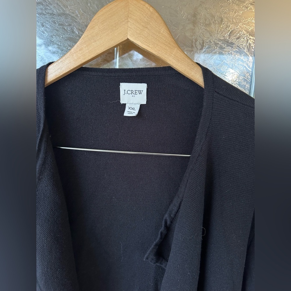 J CREW Sz XXL Black Collarless Open Cardigan Pockets #AN051 Business Casual - Picture 2 of 7